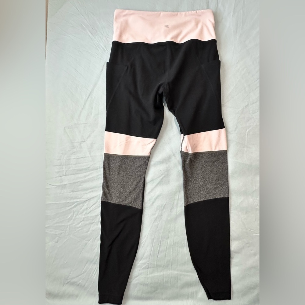 Athleta Colorblock Leggings in Black, Light Pink & Gray size small - Picture 2 of 5